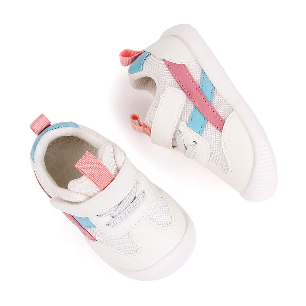 MK MATT KEELY Baby Boys Girls First Walking Shoes Toddler Anti-Slip Soft PU Leather Prewalker Sneakers,Size 3.5 UK Child,Pink