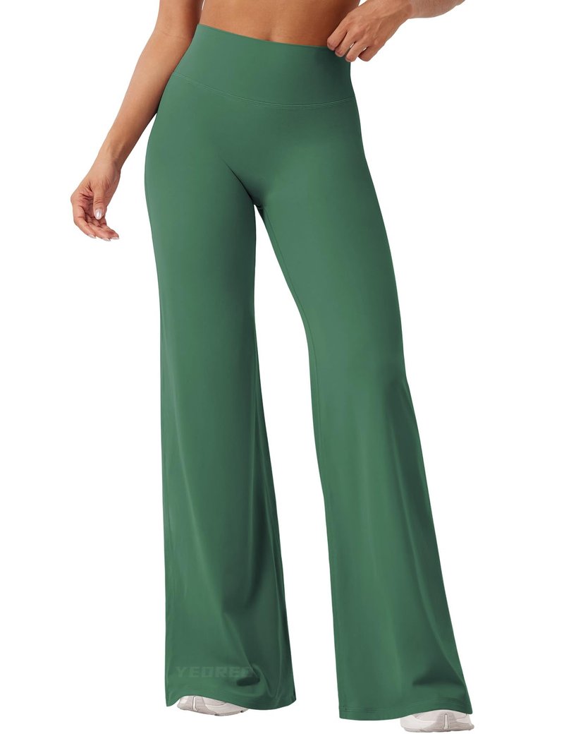 YEOREO Workout Leggings Womens No Front Seam Straight Leggings 33" High Waist Buttery Eddiy Gym Yoga Pants Dark Green S