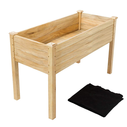 VINGLI 48.5" Wood Elevated Raised Garden Bed with Bed Liner, Heavy Duty Planter with Legs for Vegetables Fruits Potato Onion Flower, Outdoor Sturdy Long Lasting Planter Box (Elevated Without Wheels)