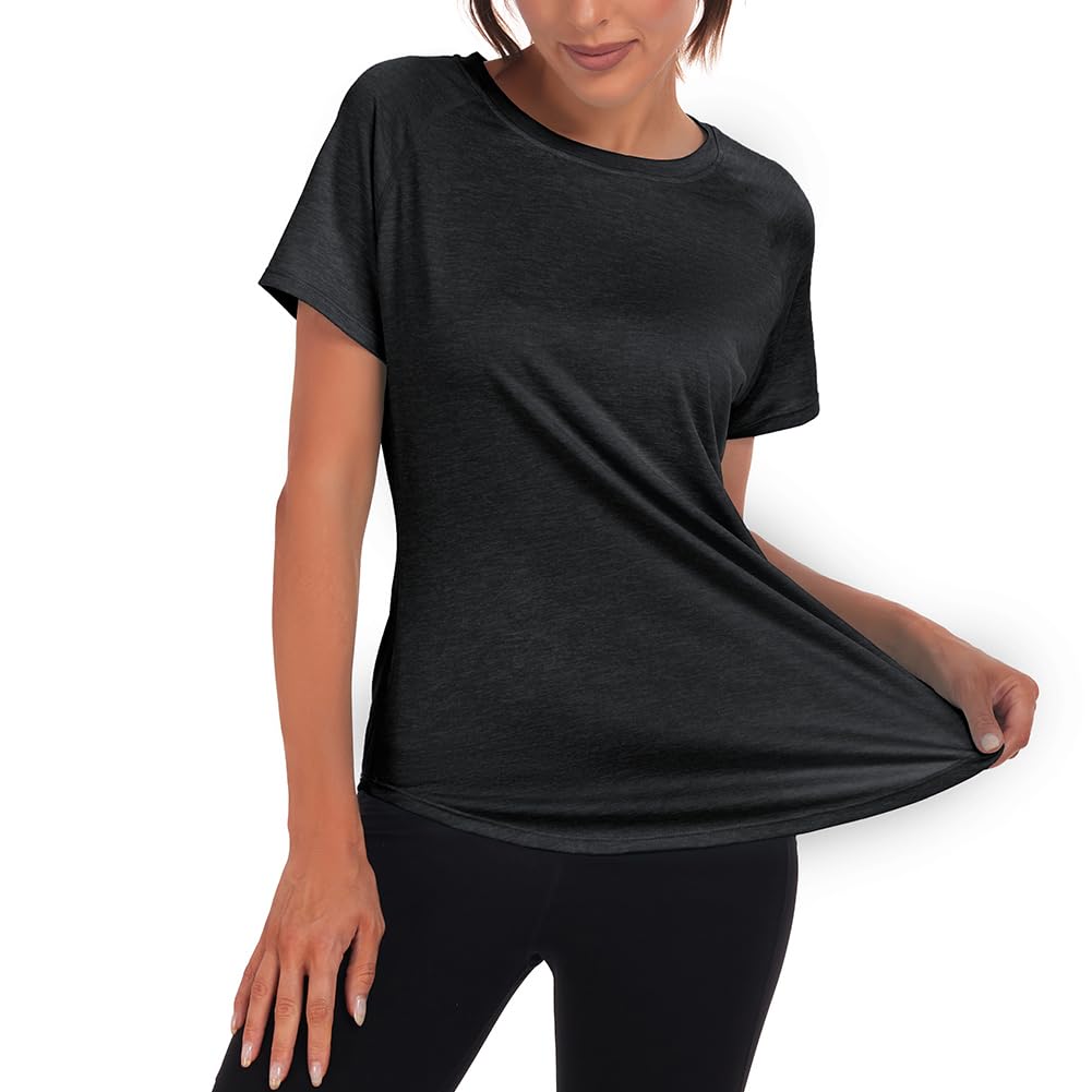 Jlowesun Women's Long Gym Tops Ladies Sports Running T-Shirt, Short Sleeve Summer Quick Dry Fitness Athletic Workout Yoga Loose Plus Size Activewear for Exercise T Shirt