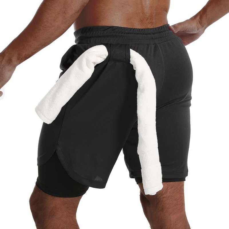 JWJ 3 Pack Mens 2 in 1 Running Shorts Quick Dry Gym Athletic Workout Shorts with Compression Liner,Black Light Navy XL