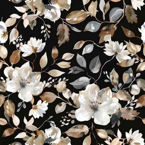 Vintage Dark Black Floral Peel and Stick Wallpaper Modern Botanical Flower Waterproof Removable Self Adhesive Vinyl Contact Wall Paper for Farmhouse Bathroom 17.7" X 354" Roll
