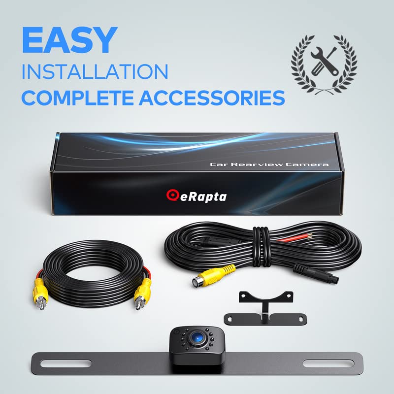 eRapta ERT01 HD Backup Camera Rear View License Plate Reverse Camera Universal for Pickup Truck Car SUV 149 Degree Perfect Angle Night Vision IP69K Level Waterproof