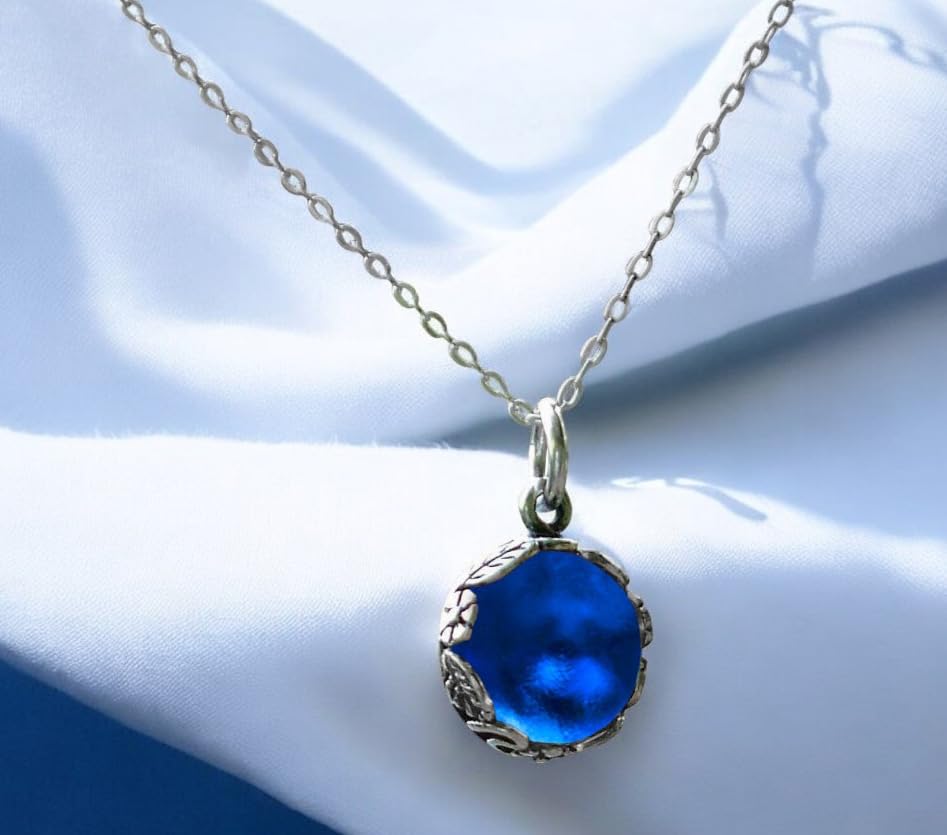 Bottled Up Designs Handmade Vintage Necklace, Recycled 1960's Glass, Sterling Silver, Eco Friendly, Made in USA, Birthday Gifts, Mothers Day, Women, Anniversary (Cobalt Skin Cream Jar)