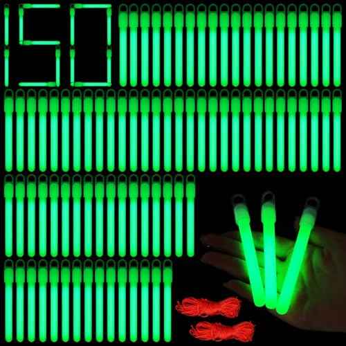 150 Pcs Green Glow Sticks Bulk 4 Inch Emergency Bright Light Sticks with Lanyard Fishing Glow Sticks 12 Hours Duration Camping Glow Sticks for Rave Easter Halloween Christmas New Year Concert Decor