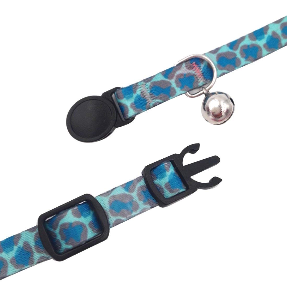 azuza 4 Pack Halloween Kitten Collar Breakaway,Quick Release Safe Buckle Adjustable Kitten Collars, Skull Crossbones, Crossbones, Pink Leopard and Blue Leopard