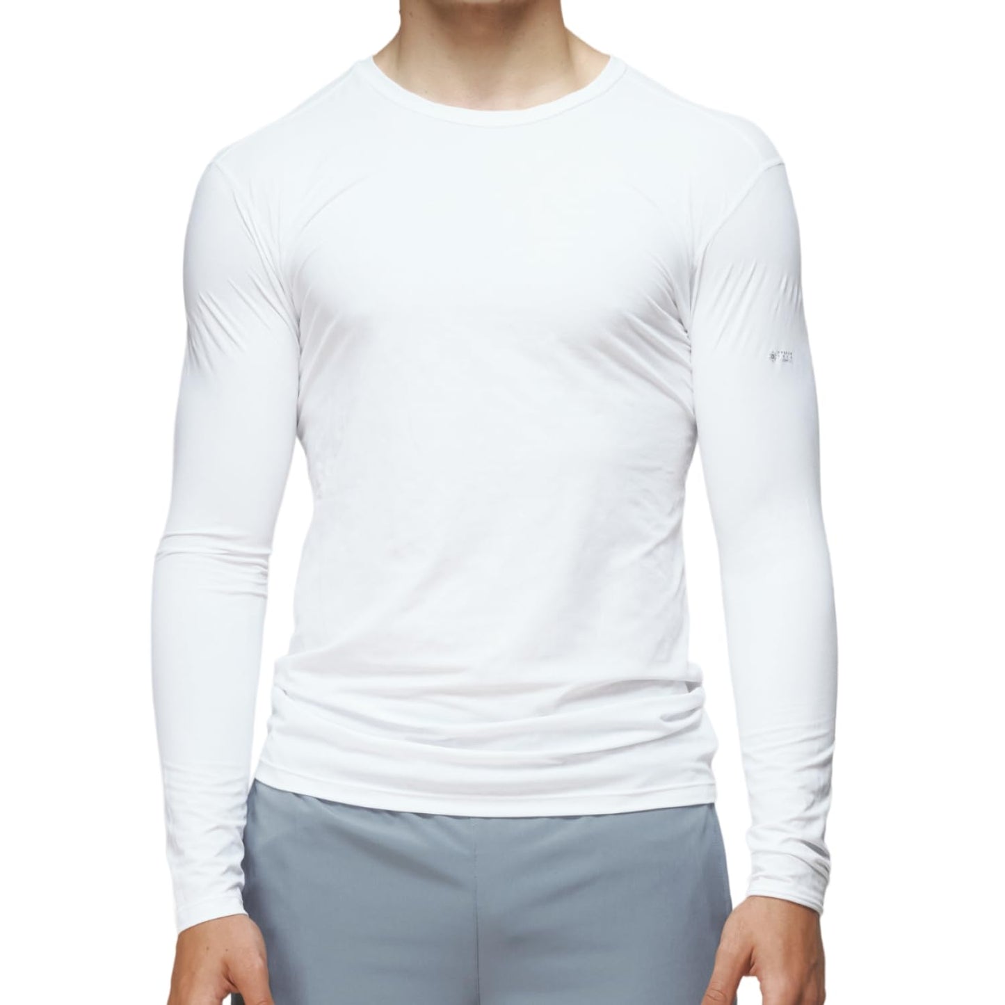 FREEZETECH Men’s Cooling Long Sleeve Shirt White Small – Breathable Moisture-Wicking Athletic Top with Advanced Cooling Print & UPF 40+ for Running Training Gym
