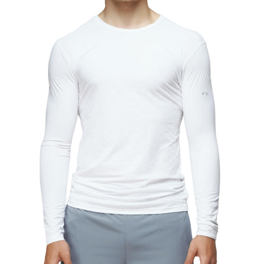 FREEZETECH Men’s Cooling Long Sleeve Shirt White Small – Breathable Moisture-Wicking Athletic Top with Advanced Cooling Print & UPF 40+ for Running Training Gym