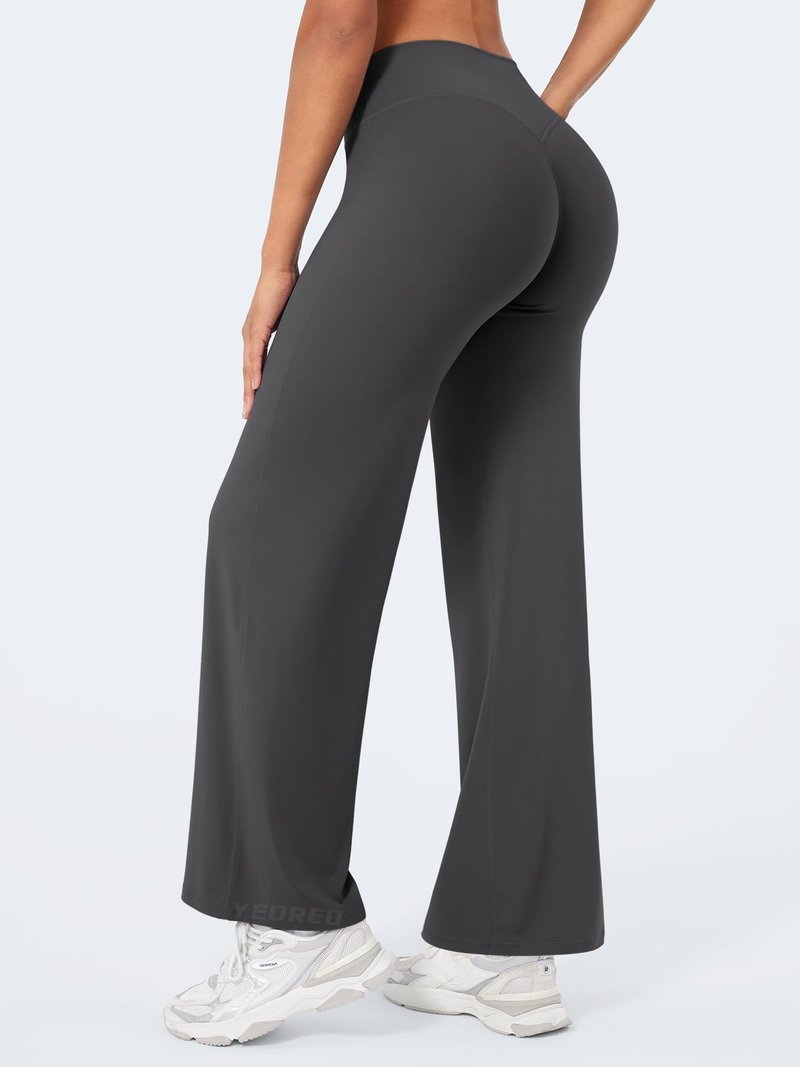 YEOREO Workout Leggings Womens No Front Seam Straight Leggings 29" High Waist Buttery Eddiy Gym Yoga Pants Dark Gray M