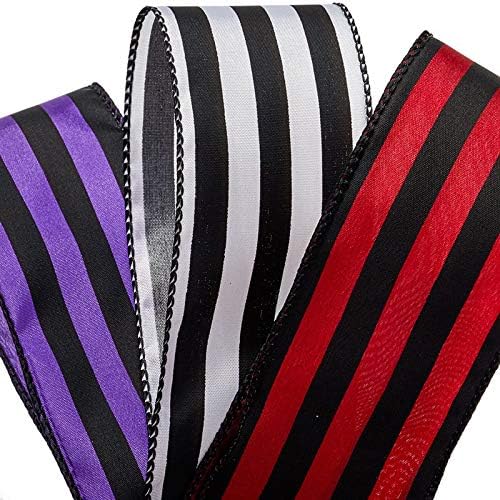 2 1/2" X 10 Yards Black/White Carnival Stripe Wired Ribbon Halloween