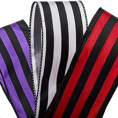 2 1/2" X 10 Yards Black/White Carnival Stripe Wired Ribbon Halloween