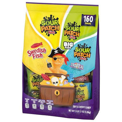 SOUR PATCH KIDS Original, Tropical, Big Kids & SWEDISH FISH Halloween Candy Variety Pack, Bulk Candy, 160 Trick or Treat Bags