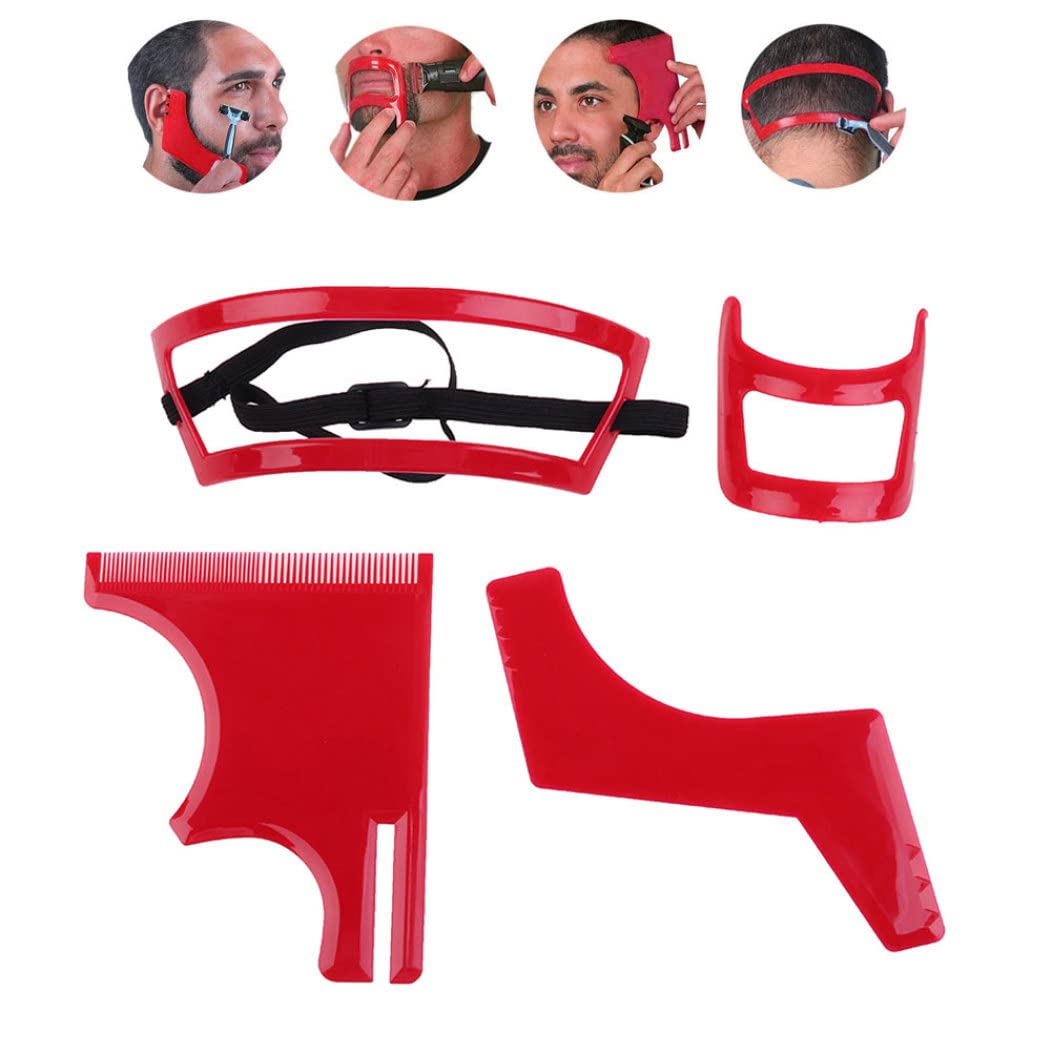 ESiiFuu Beard Shaping Tool Kit Neckline Shaving Template Guide Set for Men Hair Styling Red, Beard Shaping Tool Kit, Beard Trimmer Template Guide, Hair Styling Tools Kit