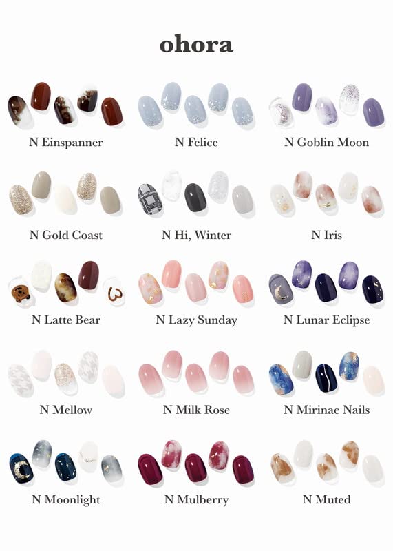 ohora Semi Cured Gel Nail Strips (N Goblin Moon) - Purple, Patterned, Works with Any UV/LED Lamps, Salon-Quality, Long Lasting, Easy to Apply & Remove - Includes 2 Prep Pads, Nail File & Wooden Stick