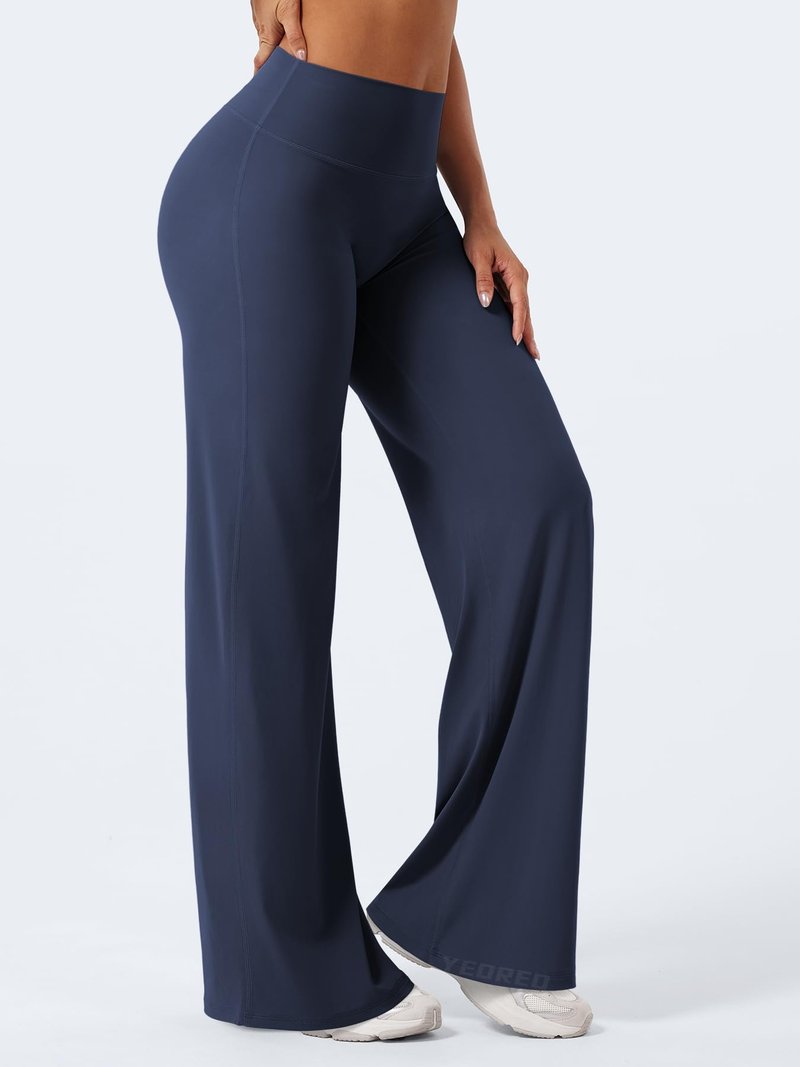 YEOREO Workout Leggings Womens No Front Seam Straight Leggings 33" High Waist Buttery Eddiy Gym Yoga Pants Navy Blue XXS