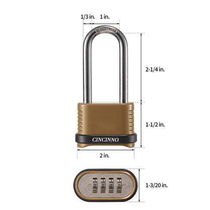 CINCINNO 4 Digit Combination Lock, Heavy Duty Combo Padlock with Long Shackle for Outdoor Use,Sheds, Locker, Storage Unit, Gym and Gate