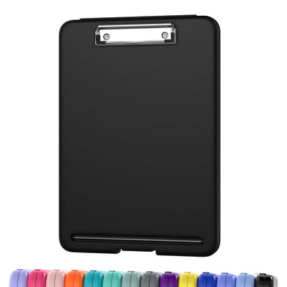 Clipboard with Storage, 8.5 x 11 Storage Clip Board with Low Profile Clip, Heavy Duty Nursing Foldable, Suitable for Classroom, Teacher, Coaches, Office School Supply(Black)