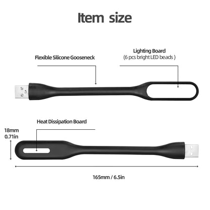 USB LED Light Lamp for Power Bank (10 PCS) Portable Eye Care Mini Night Light with Flexible Arm, USB Gooseneck Reading Lamps Book Light,Compatible for Desktop, Notebook Laptop (10-Black)