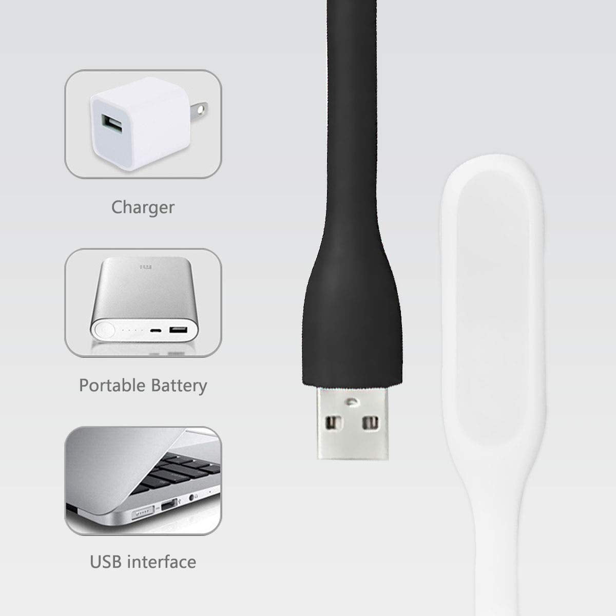 USB LED Light Lamp for Power Bank (10 PCS) Portable Eye Care Mini Night Light with Flexible Arm, USB Gooseneck Reading Lamps Book Light,Compatible for Desktop, Notebook Laptop (10-Black)