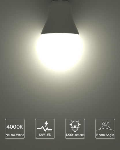 LUTW E27 Screw Bulb, Neutral White 4000K, 12W E27 LED Bulb Equivalent to 100 Watts Incandescent Bulb, 1200LM Super Bright Screw in Light Bulbs for Lamps, Non-dimmable, Pack of 6