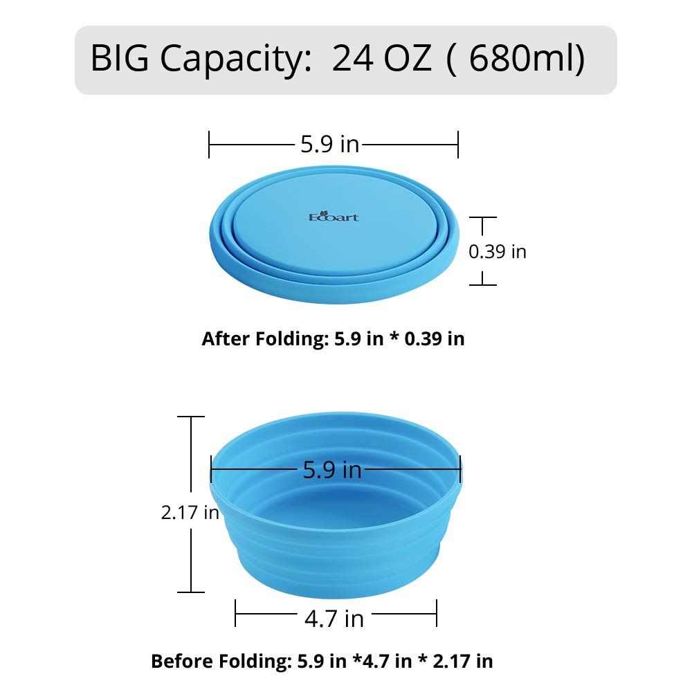 Ecoart Silicone Expandable Collapsible Bowl for Travel Camping Hiking, Blue (1 Pack)