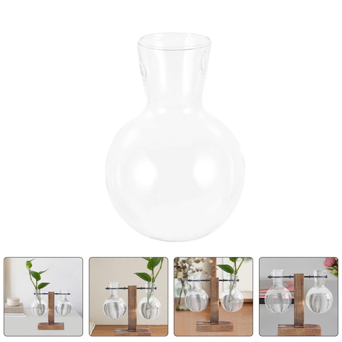 VICASKY 3pcs Hydroponic Glass Vase with Wood Stand, High Borosilicate Propagation Station for Indoor Plants and Flower Terrariums, Glass Plant Holder for Home Décor