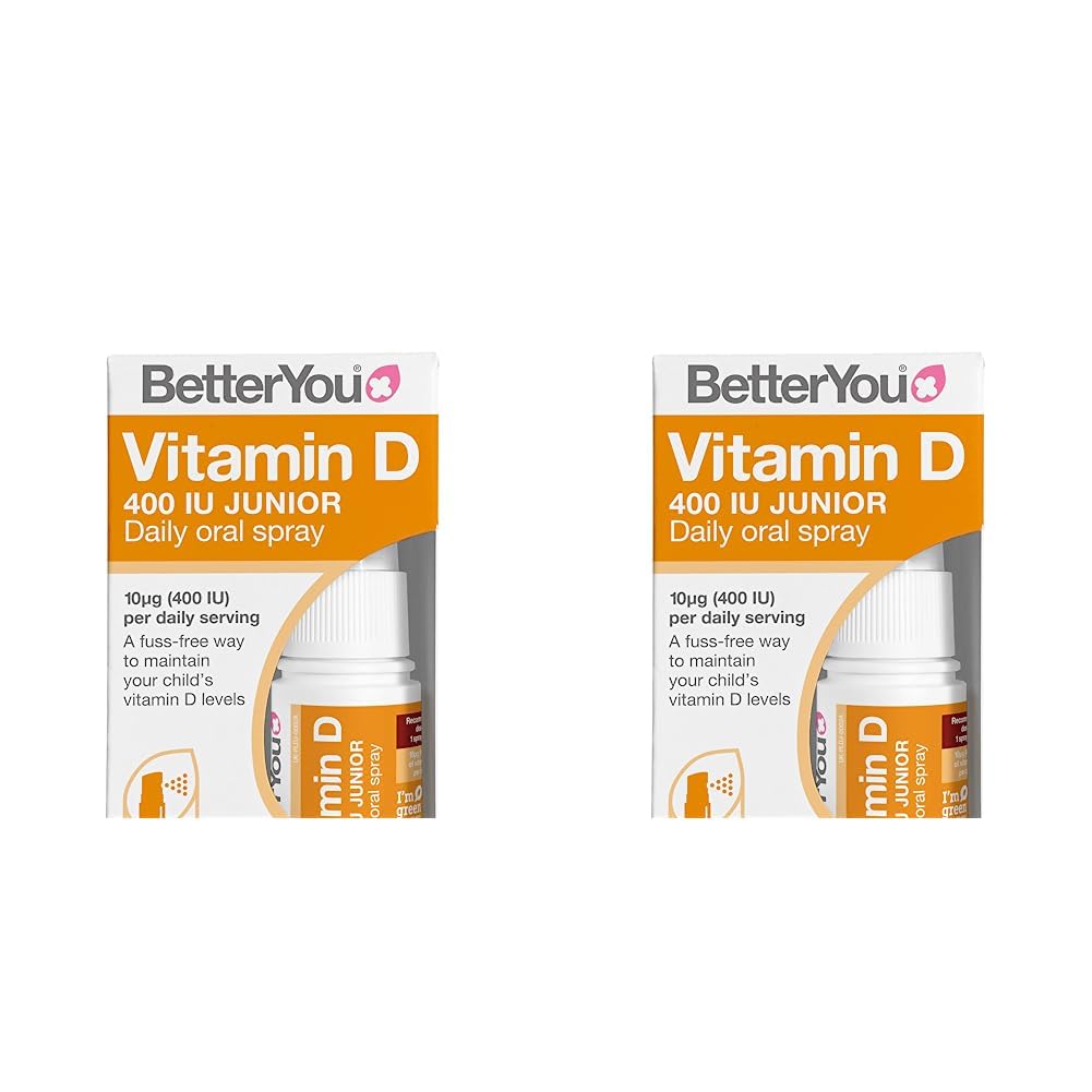 BetterYou Vitamin D 400 IU Junior Daily Oral Spray, Pill-Free Vitamin D3 Supplement for Children, 3-Month Supply, Made in The UK, Natural Peppermint Flavour (Pack of 2)