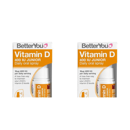 BetterYou Vitamin D 400 IU Junior Daily Oral Spray, Pill-Free Vitamin D3 Supplement for Children, 3-Month Supply, Made in The UK, Natural Peppermint Flavour (Pack of 2)