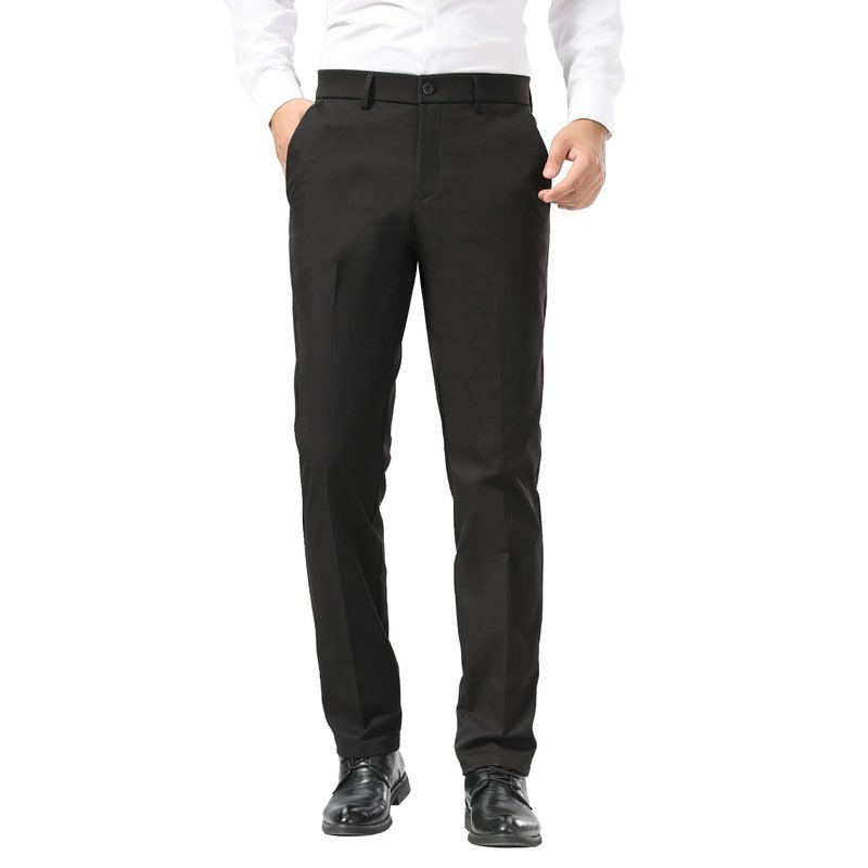 Plaid&Plain Men's Dress Pants Slim Fit Stretch Khaki Pants Wrinkle Free 8802 Black 34x28