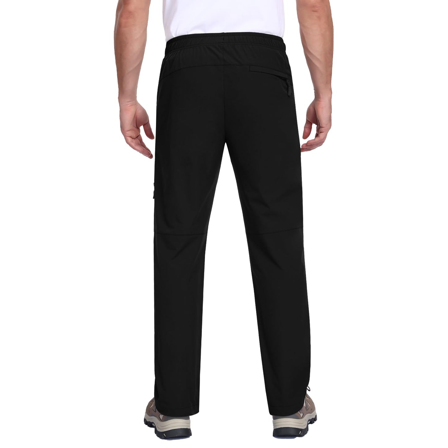 Qngwrtk Men's Lightweight Hiking Pants 5-Pocket Elastic Waist Breathable Water-Resistant Quick Dry Outdoor Pants for Running Travel Camping Black