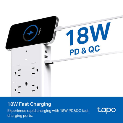 TP-Link Tapo Smart Plug Outlet Extender, Surge Protector, 18W Fast Charging, 3 Individual Smart Outlets, 1x USB-C & 2X USB-A, Smart Night Light, Works w/Apple HomeKit, Alexa & Google Home, Tapo P306