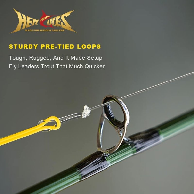 HERCULES Pre-Tied Loop Fly Fishing Leaders - 6 Pack with Tapered Wallet for Easy Storage