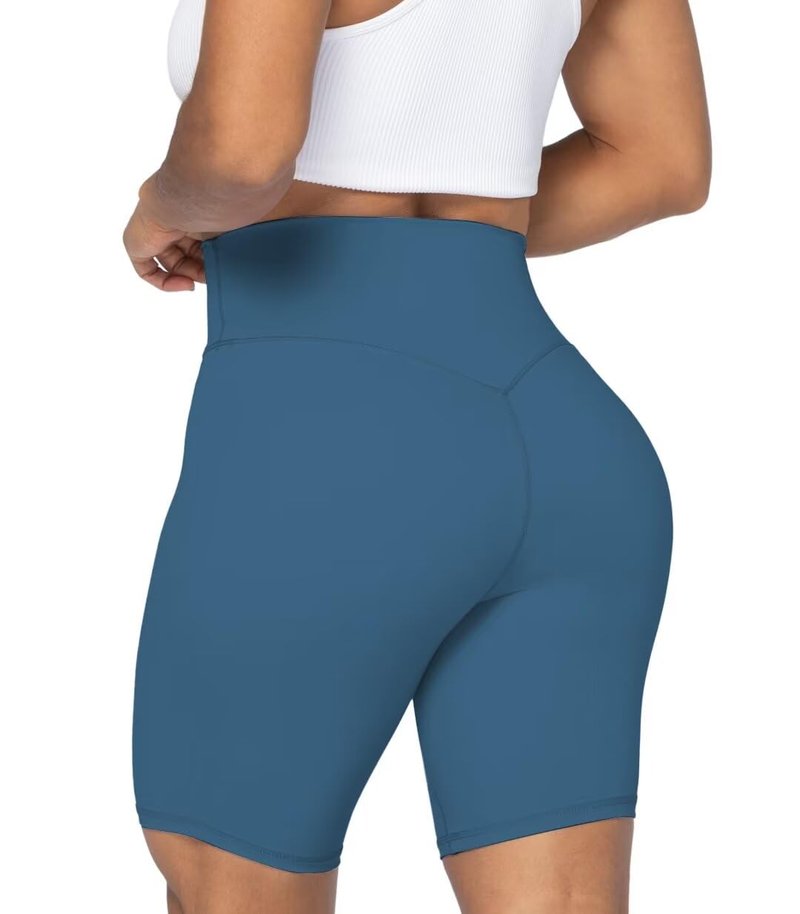Sunzel No Front Seam High Waist Biker Shorts for Women, Squat Proof Yoga Workout Gym Bike Shorts 8" Inseam Blue Gray Medium