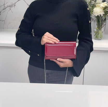 LeahWard Women's Patent Flap Clutch Bag Purses Party Evening Bags Handbag 250 (Burgundy Short)