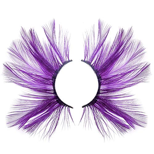 Dorisue Huge lashes Dramatic Halloween eyelashes Double Lip Black with Purple Big Extra Long Feather eyelashes Cat eye shape Costume Spider Firework style lashes