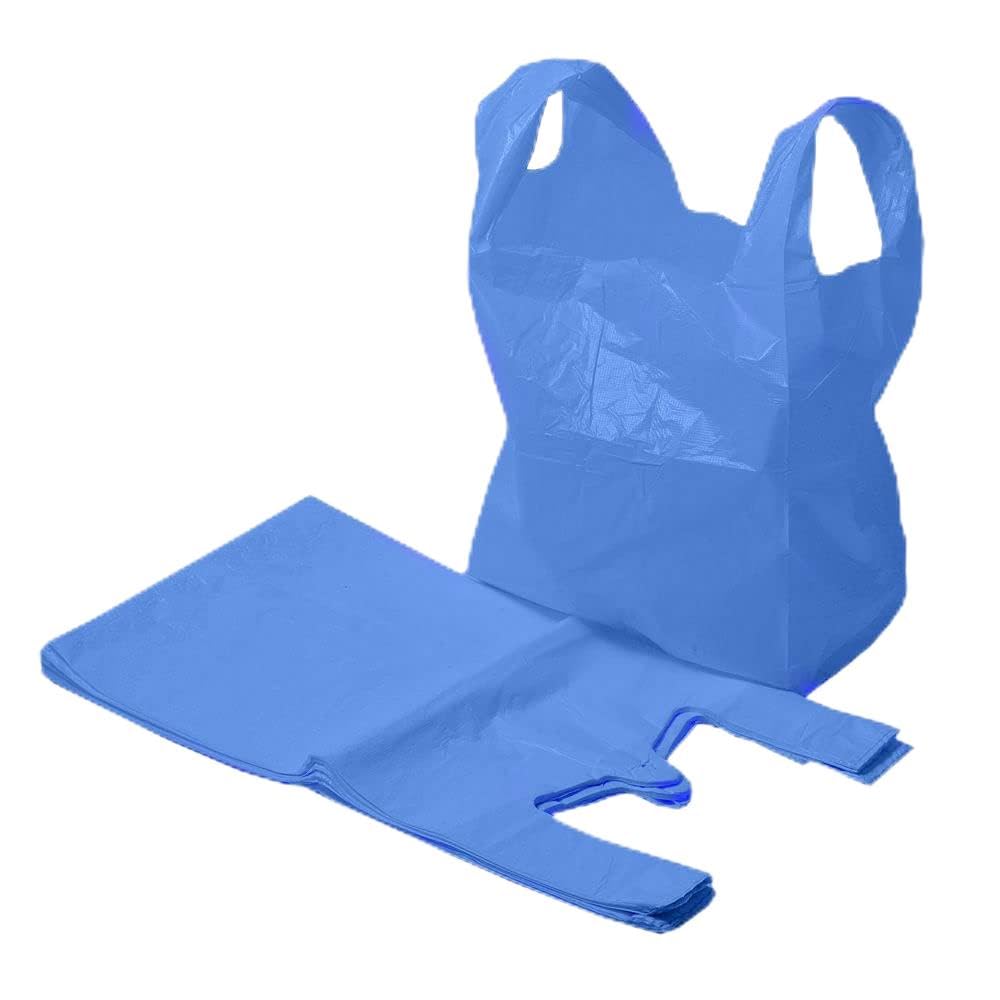 FERRIS | 200pk Strong Large Vest Carrier Bags with Handles | Multi-Purpose Heavy Duty Plastic Bags 11 x 17 x 21 | Use for Shopping, Market-Stalls, Takeaway, Groceries or General use in Kitchen (Blue)