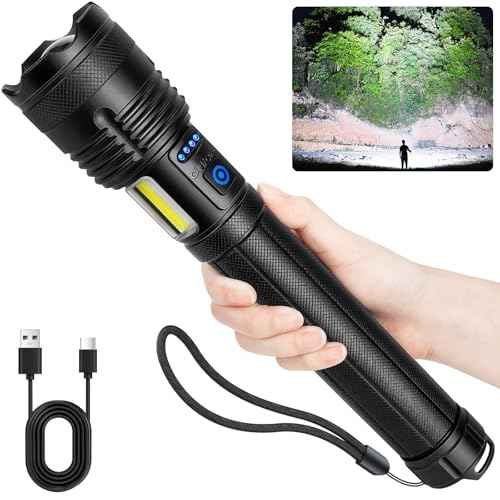 Rechargeable Flashlights 90000 High Lumen, 10000 ?Ah ¥ÂATTERY LED Flashlight with Cob-Light for Home, Super Bright Flash Light 7 Modes, IPX7 Waterproof for Outdoor Camping