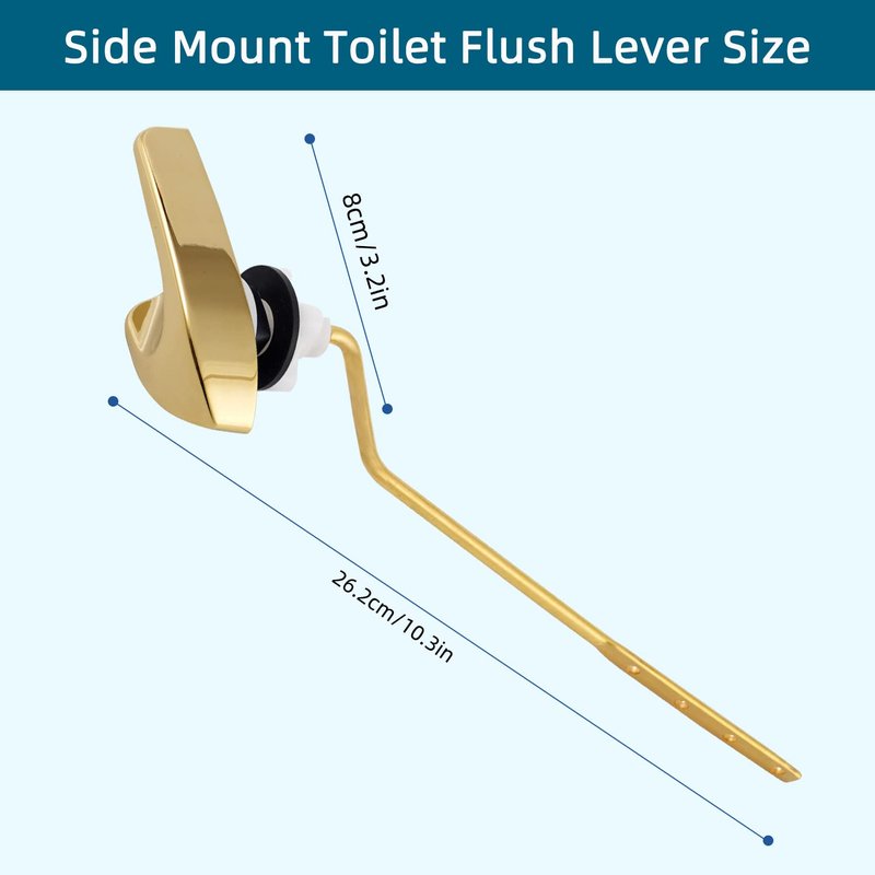 Universal Metal Side Mount Toilet Handle Replacement Kit Compatible with Kohler K-GP30324-CP/Glacier Bay Toilet with 1pc Flapper Chain, Toilet Flusher Lever, Shiny Gold