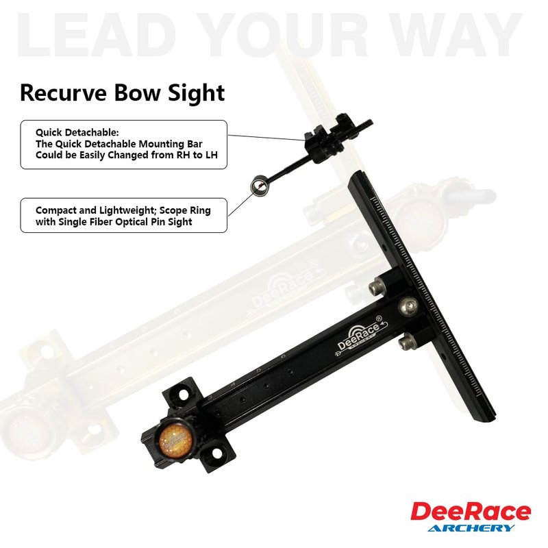 DeeRace Archery Recurve Bow Sight, Adjustable T Shape Target Shooting Bowsight with Optical Fiber Pin Sight (Black)