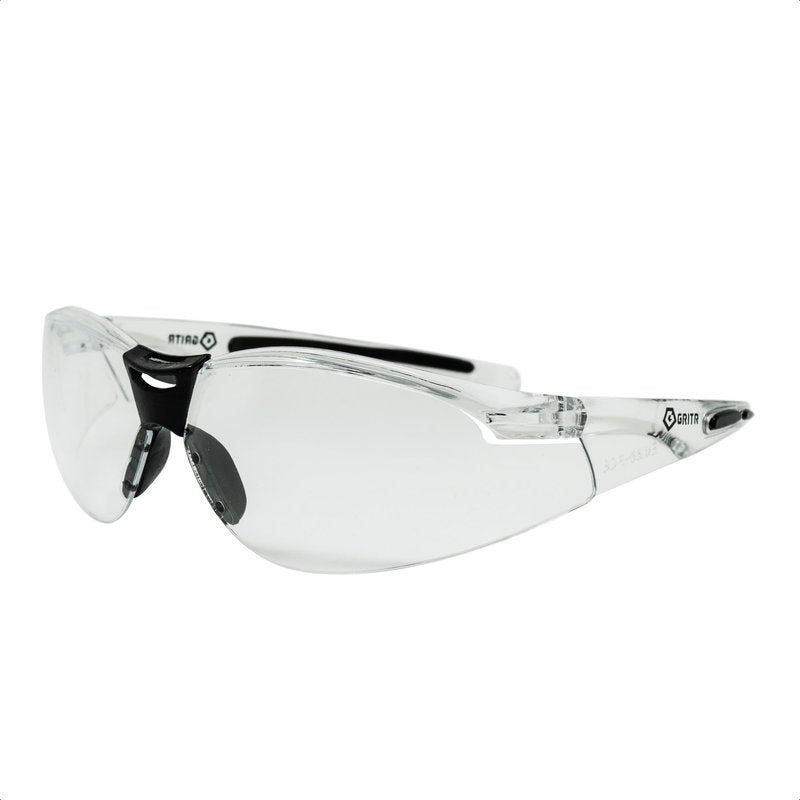 GRITR Shooting Glasses - ANSI Z87.1 Safety Glasses w/Anti-Fog Lenses - Scratch Resistant Protective Eyewear for Shooting Range, Sports, Work, Indoor & Outdoor Activities, Transparent Frame