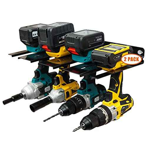 Poskad Power Tool Organizer Drill Holder,Cordless Drill Storage Rack Holds 4 Drills£¬Hanging Wall Mounted Organizer for Garage, Home, Workshop, Shed£¬Made of Heavy Duty Metal (2 Pack)