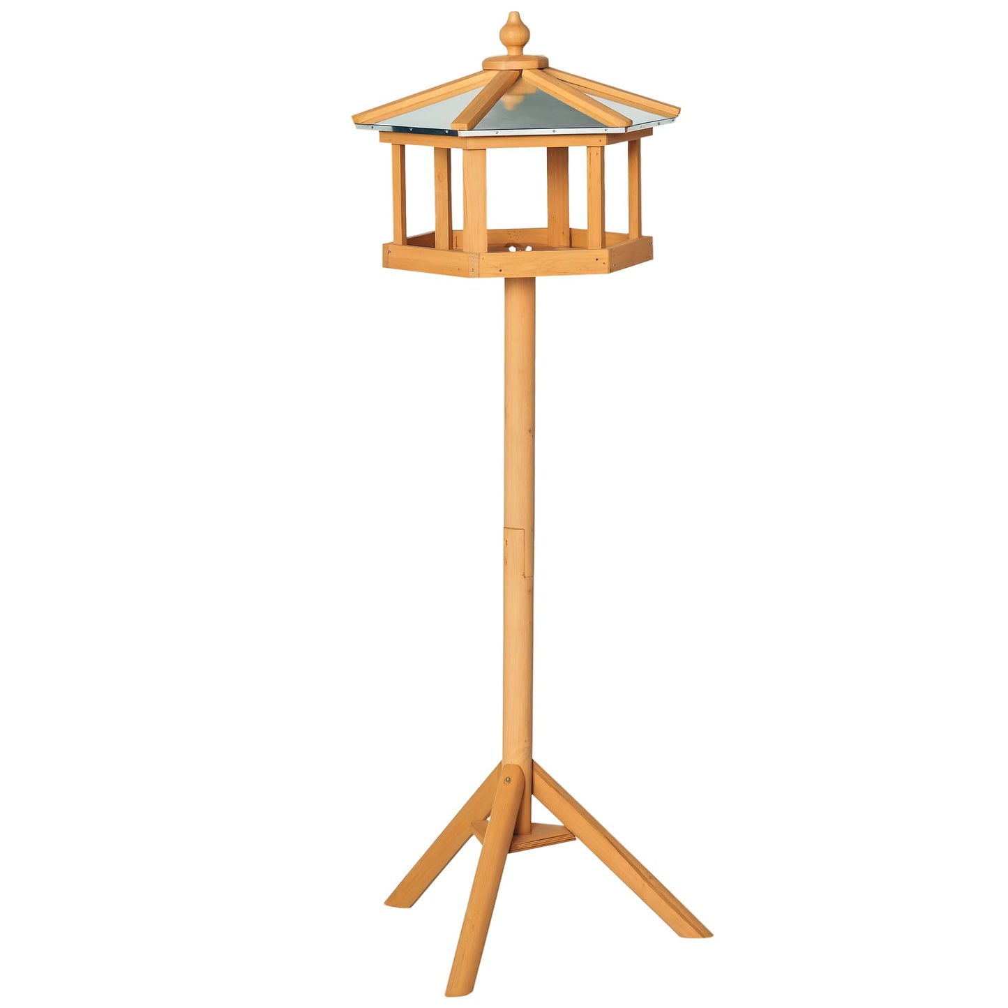 PawHut Wooden Bird Table Free Standing Feeder Garden Sheltered Feeding Station Parrot Stand Birdhouse Φ40x113cm