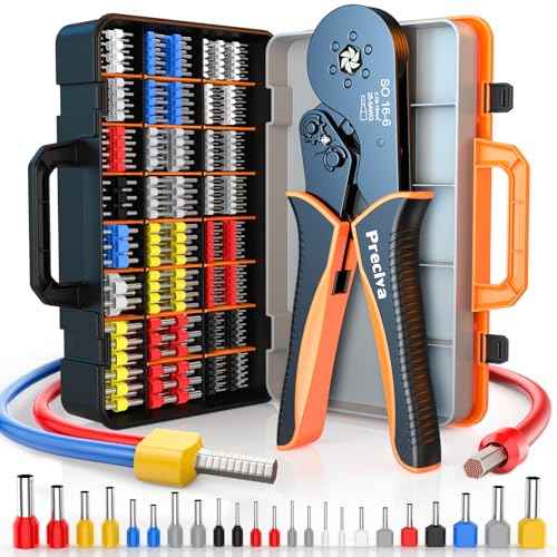 Preciva Ferrule Crimping Tool Kit, Self-Adjustable Ratchet Crimper for AWG 28-5 Ferrules - Includes 1275PCS Hexagonal Double & Single Wire Connectors
