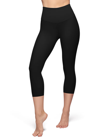 High Waisted Capri Leggings for Women - Tummy Control Soft Yoga Pants for Workout Running No See Through Plus Size Black