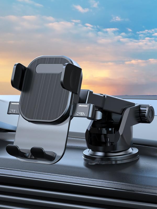 Car Phone Holder Mount, Air Vent Universal Car Mount with Retractable Base for Dashboard and All Smartphones, Black