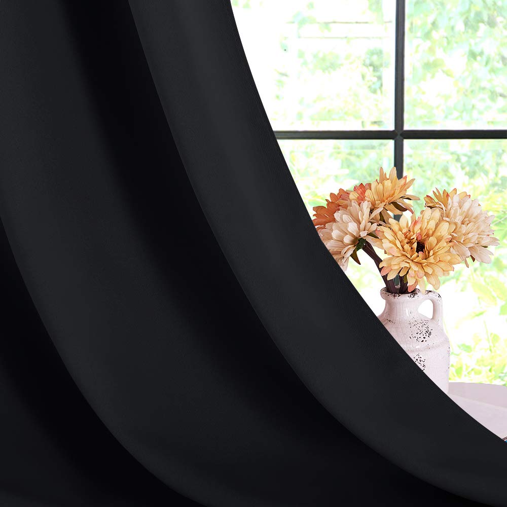 NICETOWN Halloween Blackout Curtains 45 Inches Long Kitchen Drapes, Black Solid Thermal Insulated Grommet Blackout Drapery Panels for Window (2 Panels, 42 Inch Wide by 45 Inch Long, Black)