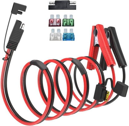 ELFCULB 10AWG SAE to Alligator Clips,Battery Alligator Clip to SAE Connector Extension Cable,2Pin Quick Disconnect Battery Clamp Cable for Motorcycle Car,with 5 Fuse(10FT)