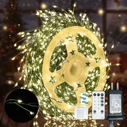 Fairy Lights Plug in 65Ft 1000LED Warm Christmas Garland Lights with Timer Remote Waterproof Firecracker Twinkle Cluster String Light for Bedroom Wreath Party Wreath Tree Decor Green Wire