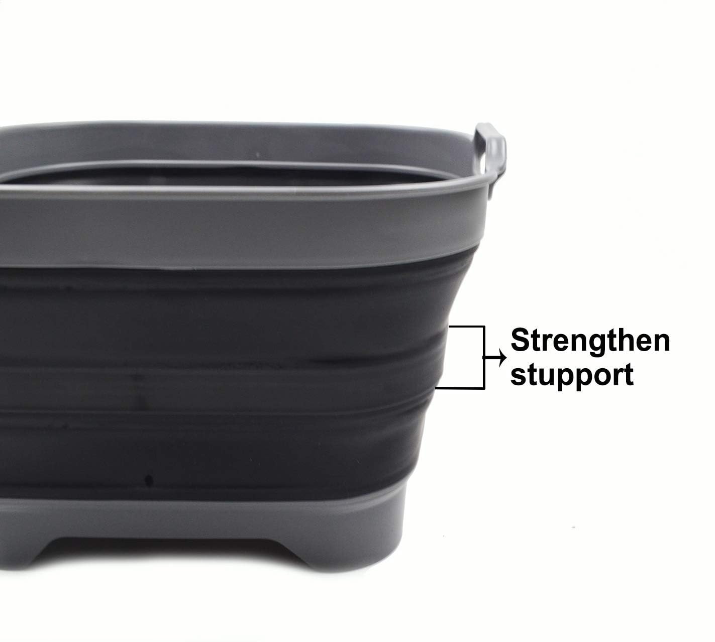 SAMMART 10L (2.64 gallon) Collapsible Dishpan with Draining Plug - Foldable Washing Basin - Portable Dish Washing Tub - Space Saving Kitchen Storage Tray (1, Grey/Black)