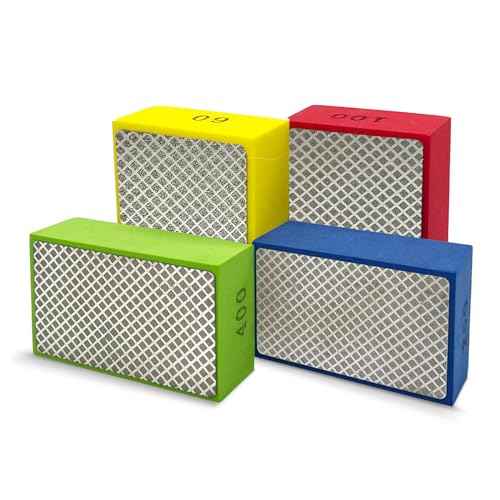 Diamond Hand Polishing Pads, Diamond Sanding Pads for Ceramic Tile Glass Stone Granite Wood Marble Metal, 4PCS Foam Backing Grinding Blocks Grit 60#,100#,200#,400#, Tile Tools